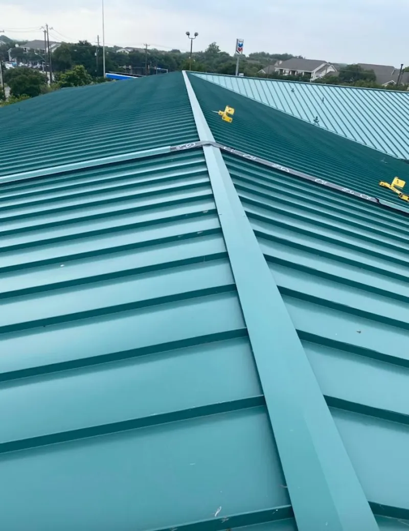 Green commercial metal roof ridge and valley for Metal Roof Repair in Little Silver